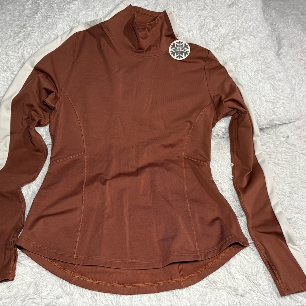 Brown Long Sleeve Top with White Stripe